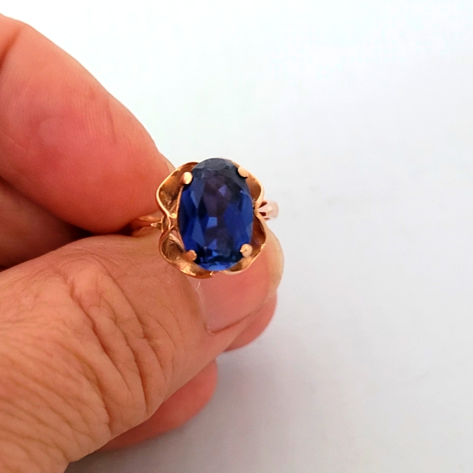 Vintage Ussr Sapphire In Gold Ring, Gorgeous!